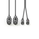 Nedis COTH15230GY15 balanced/szimmetrikus félprofi audio kábel, 2x XLR aljzat - 2x RCA dugó, 1,5m