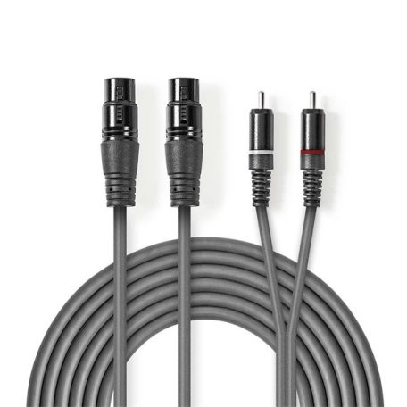 Nedis COTH15230GY15 balanced/szimmetrikus félprofi audio kábel, 2x XLR aljzat - 2x RCA dugó, 1,5m