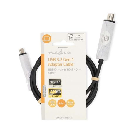 Nedis CCGL64655BK10 USB C (USB-C) - HDMI kábel, USB 3.2 Gen 1, 4K@60Hz, hossz 1m