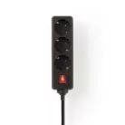 Nedis ESOC315F2BK 3 aljzatos kapcsolós elosztó, 1.5 m, 3680 W, 16 A, H05VV-F 3G1,5mm2