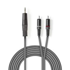   Nedis COTH22200GY15 félprofi audio kábel, 3,5mm sztero jack dugó - 2 x RCA dugó, 1.5m, rugalmas