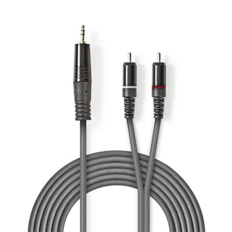 Nedis COTH22200GY15 félprofi audio kábel, 3,5mm sztero jack dugó - 2 x RCA dugó, 1.5m, rugalmas