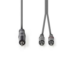   Nedis COTH22200GY15 félprofi audio kábel, 3,5mm sztero jack dugó - 2 x RCA dugó, 1.5m, rugalmas
