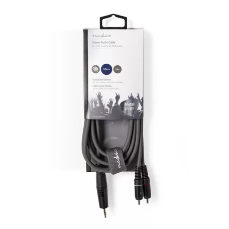 Nedis COTH22200GY15 félprofi audio kábel, 3,5mm sztero jack dugó - 2 x RCA dugó, 1.5m, rugalmas