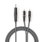 Nedis COTH22200GY30 félprofi audio kábel, 3,5mm sztero jack dugó - 2 x RCA dugó, 3m, rugalmas