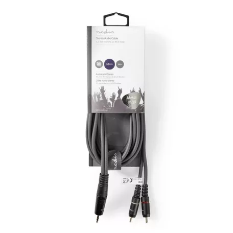 Nedis COTH22200GY30 félprofi audio kábel, 3,5mm sztero jack dugó - 2 x RCA dugó, 3m, rugalmas
