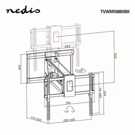 Nedis TVWM5880BK LCD TV / monitot motoros fali tartó konzol, 32-75", max. teherbírás 35 kg, távirányító