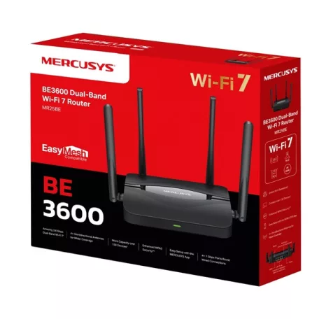 MERCUSYS Wireless Router Dual Band BE3600 1xWAN(1000Mbps) + 3xLAN(1000Mbps), MR25BE