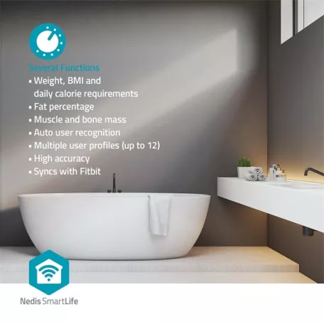 Nedis BTHPS11WT Bluetooth® okos személy mérleg, max. terhelés 180kg, Android™ / IOS