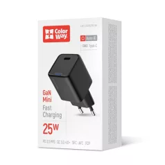   COLORWAY AC töltő GaN Mini CW-CHS052PD-BK 25W PD port PPS USB-C fekete