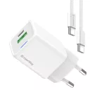 COLORWAY AC töltő GaN Mini CW-CHS053PDC-WT 30W PD port PPS USB (Type-C PD + USB QC4.0) kábel Type-C