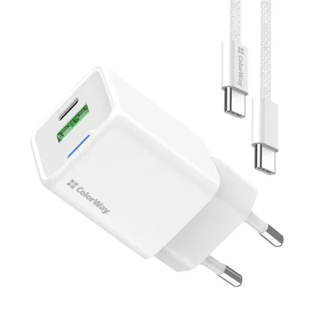 COLORWAY AC töltő GaN Mini CW-CHS053PDC-WT 30W PD port PPS USB (Type-C PD + USB QC4.0) kábel Type-C