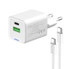 COLORWAY AC töltő GaN Mini CW-CHS053PDC-WT 30W PD port PPS USB (Type-C PD + USB QC4.0) kábel Type-C