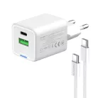 COLORWAY AC töltő GaN Mini CW-CHS053PDC-WT 30W PD port PPS USB (Type-C PD + USB QC4.0) kábel Type-C