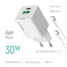 COLORWAY AC töltő GaN Mini CW-CHS053PDC-WT 30W PD port PPS USB (Type-C PD + USB QC4.0) kábel Type-C