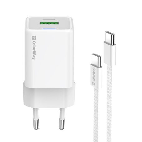 COLORWAY AC töltő GaN Mini CW-CHS055PDC-WT 35W PD port PPS USB (Type-C PD + USB QC4.0) kábel Type-C