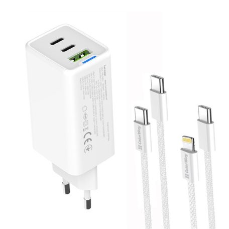COLORWAY AC töltő GaN Mini CW-CHS058PDCL-WT 65W PD port PPS USB (USB-2C1A) kábel Type-C és Lightning