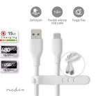 Nedis CCGB60800WT15 flexibilis USB A - USB C (USB-C) kábel, USB2.0, 15W, hossz 1,5m, fehér rugalmas szilikon