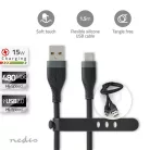 Nedis CCGB60800BK15 flexibilis USB A - USB C (USB-C) kábel, USB2.0, 15W, hossz 1,5m, fekete rugalmas szilikon