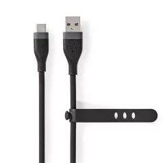   Nedis CCGB60800BK15 flexibilis USB A - USB C (USB-C) kábel, USB2.0, 15W, hossz 1,5m, fekete rugalmas szilikon