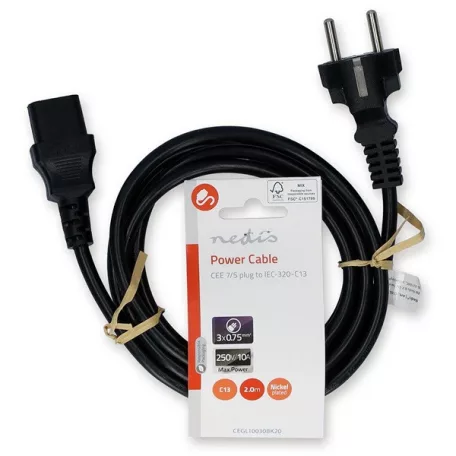Nedis CEGL10030BK30 táp kábel IEC-320-C13, 3 x 1mm, hossz 3m