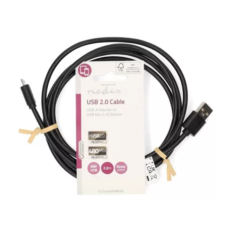 Nedis CCGL60500BK20 USB 2.0  USB-A dugó  - USB Micro-B dugó  11 W 480 Mbps, 2m