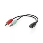 Nedis CAGB22160BK02 sztereo audio kábel, 2x 3,5 mm jack dugó - 3,5 mm sztereo jack aljzat, 0,20m
