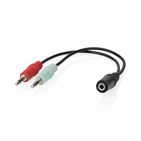 Nedis CAGB22160BK02 sztereo audio kábel, 2x 3,5 mm jack dugó - 3,5 mm sztereo jack aljzat, 0,20m