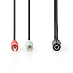   Nedis CAGB22160BK02 sztereo audio kábel, 2x 3,5 mm jack dugó - 3,5 mm sztereo jack aljzat, 0,20m