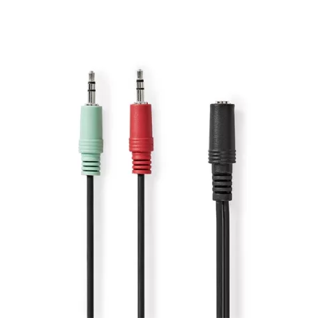 Nedis CAGB22160BK02 sztereo audio kábel, 2x 3,5 mm jack dugó - 3,5 mm sztereo jack aljzat, 0,20m