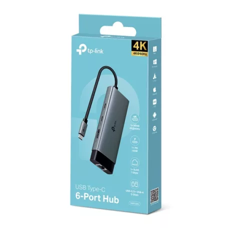 TP-LINK USB Type-C HUB 6 portos 1xHDMI + 1xLAN + 1xPD 100W + 1xUSB-C, 2xUSB, UH6120C