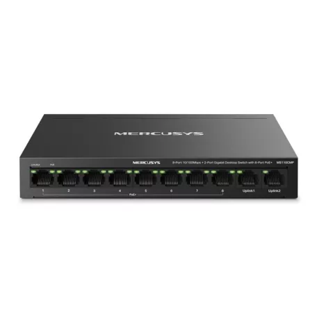 MERCUSYS Switch 8x100Mbps(8xPOE+) + 2xLAN(1000Mbps), Fémházas Asztali/Rackes, MS110CMP