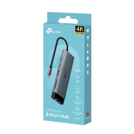 TP-LINK USB Type-C HUB 9 portos 1xHDMI + 1xLAN + 1xPD 100W + 1xUSB-C, 3xUSB +2xKártyaolvasó, UH9120C