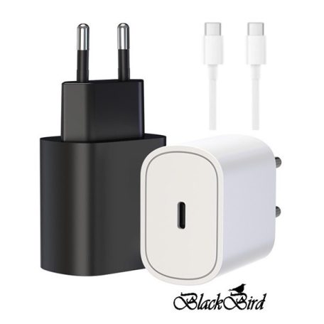 BLACKBIRD Hálózati Adapter T127 20W + Type-C kábel 1m, Fehér
