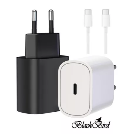 BLACKBIRD Hálózati Adapter T127 20W + Type-C kábel 1m, Fehér
