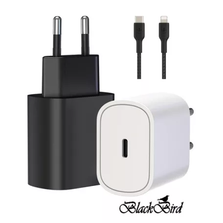 BLACKBIRD Hálózati Adapter T145 25W + Lightning kábel 1m, Fekete