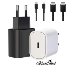   BLACKBIRD Hálózati Adapter T145 25W + Type-C + Lightning kábel 1m, Fekete