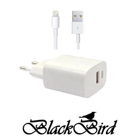 BLACKBIRD Hálózati Adapter T131 25W + Lightning kábel 1m, Fehér