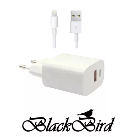 BLACKBIRD Hálózati Adapter T131 25W + Lightning kábel 1m, Fehér