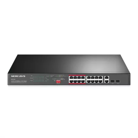 MERCUSYS Switch 18x1000Mbps(16xPOE+) + 2xSFP, Fémházas Asztali Rackes, MS120GP