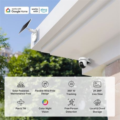 TP-LINK Wireless Kamera Cloud beltéri/kültéri + Okos Solar Panel IP65, TAPO C610 KIT