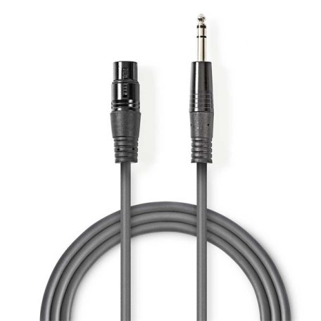Nedis COTH15110GY15 balanced/szimmetrikus félprofi audio kábel, 6.35mm sztereo jack - 3p XLR aljzat, 1,5m