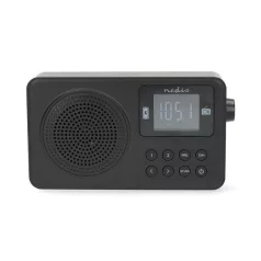   Nedis RDFM2225BK hordozható FM rádió, digitális hangolás, Bluetooth, Fejhallgató kimenet, Ébresztőóra, akkumulátor