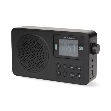 Nedis RDFM2225BK hordozható FM rádió, digitális hangolás, Bluetooth, Fejhallgató kimenet, Ébresztőóra, akkumulátor