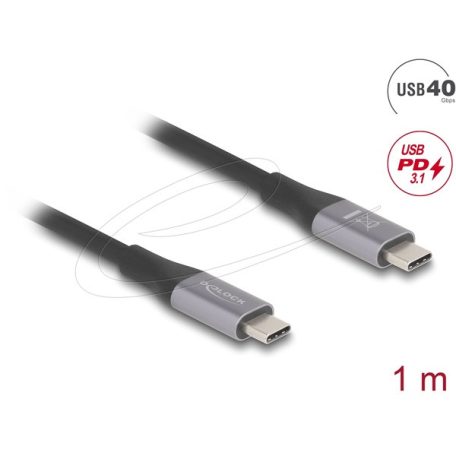 DELOCK kábel USB 40 Gbps Type-C male / male összekötő PD 3.1 240W E-Marker 1m szürke fém