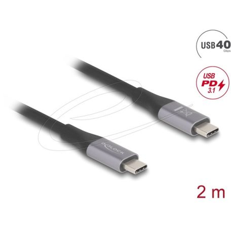 DELOCK kábel USB 40 Gbps Type-C male / male összekötő PD 3.1 240W E-Marker 2m szürke fém