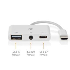   Nedis CCGB64790WT01 USB-C multiport, USB C - USB-A anya / USB- anya / 3,5 mm-es anya