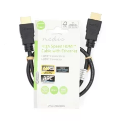   Nedis CVGL34060BK05 ultra HD HDMI kábel, HDMI dugó - dugó, 4K@60Hz, ARC, 18 Gbps, aranyozott csatlakozók, hossz 0,5m