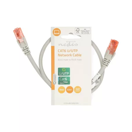 Nedis CCGL85230GY05 UTP Cat6 patch kábel, RJ45 aranyozott érintkezők, hossz 0,5m
