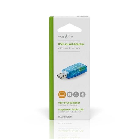Nedis USCR10051BU USB hangkártya, 3,5mm mikrofon és fejhallgató csatlakozás, virtuális 5.1 3D hangadapter